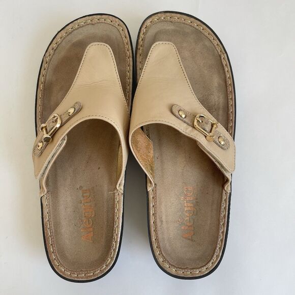 Alegria Womens Van 638 Tan Beige Leather Comfort Slide Thong Sandals Eu 40- US 9 - Picture 8 of 15